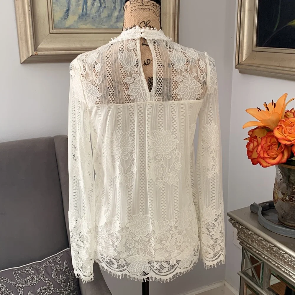 ALTAR’D STATE Lace fall blouse top white long sleeve Victorian romantic gothic S - Picture 6 of 8